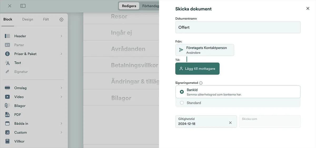 Offertverktyg med bank ID-signering och automatiska påminnelser