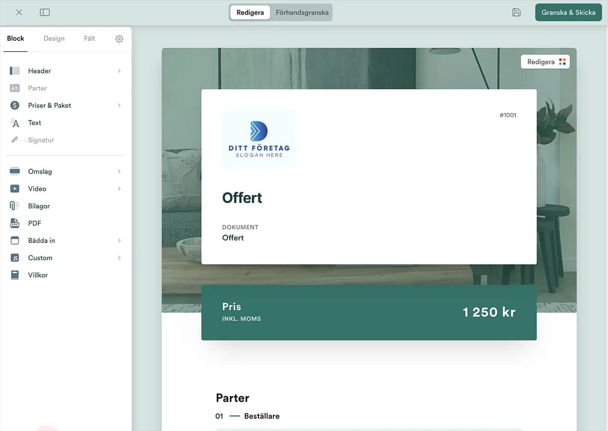 Offertas offertverktyg med mallar och bank ID-signering
