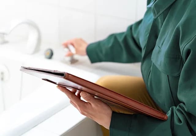 Hantverkare besöker kund och räknar på jobb